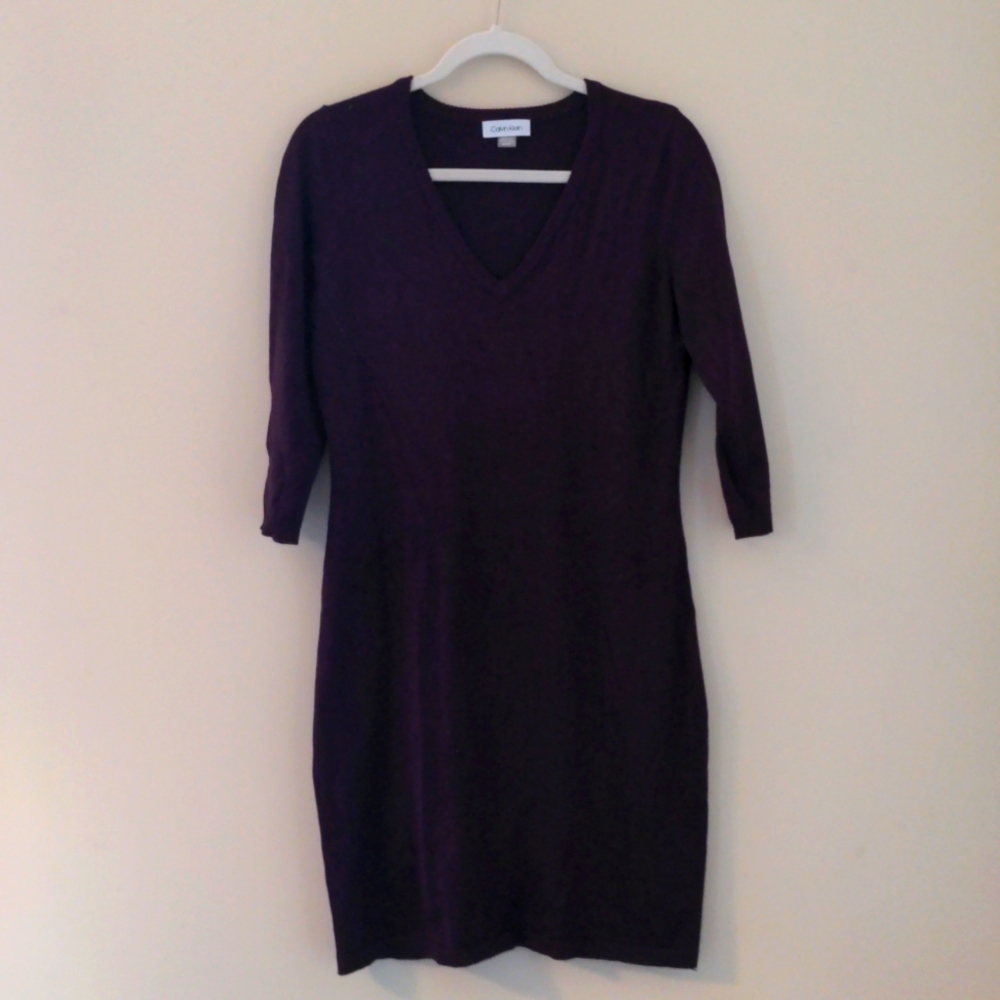 Calvin Klein purple 3/4 sleeve sweater dress